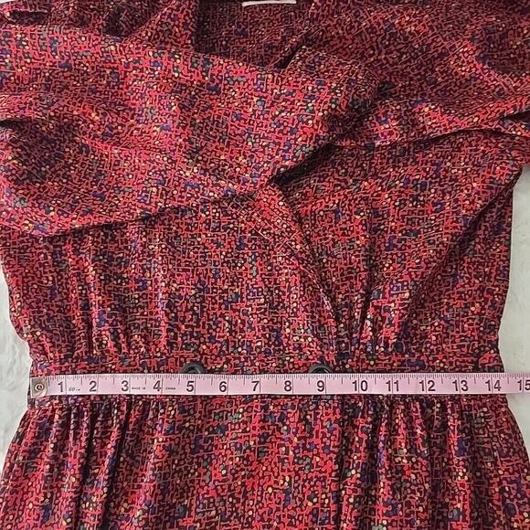 Liz Claiborne VTG Secretary Faux Wrap Red Geometric Dots 6P Dress 80s Career - Picture 4 of 12
